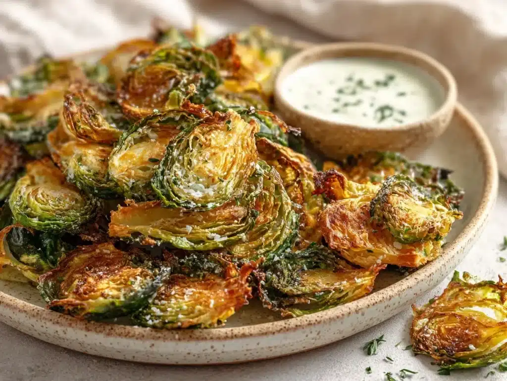 air fryer Brussels sprout chips - featured image