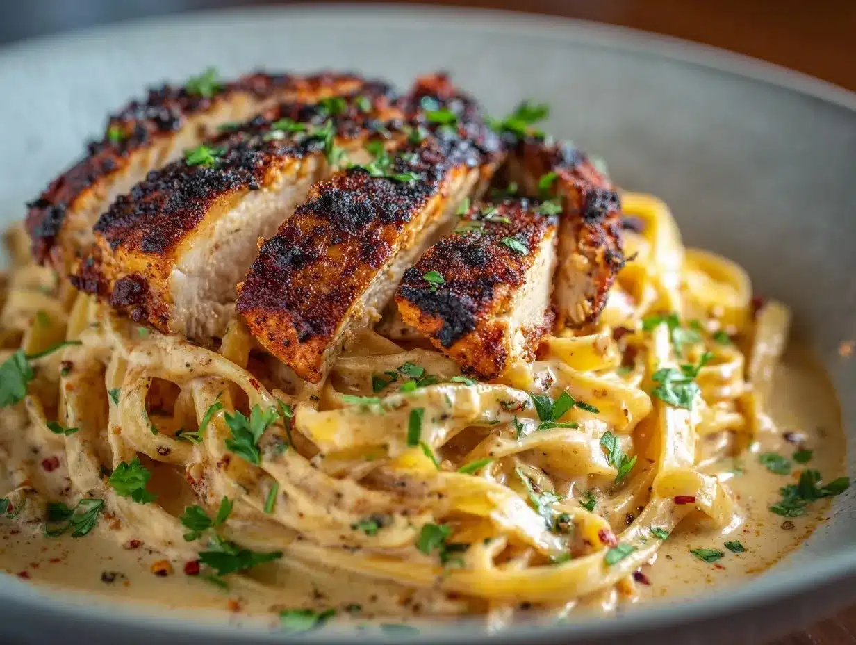 blackened Cajun chicken Alfredo preparation steps