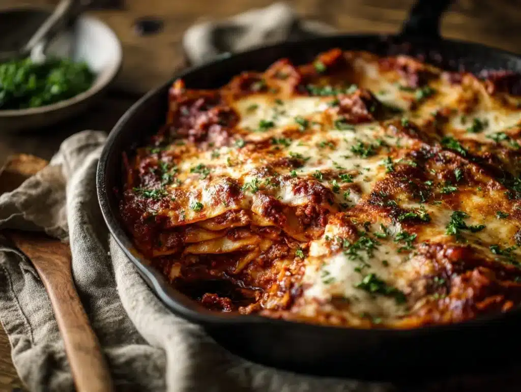cheesy skillet lasagna bake - featured image