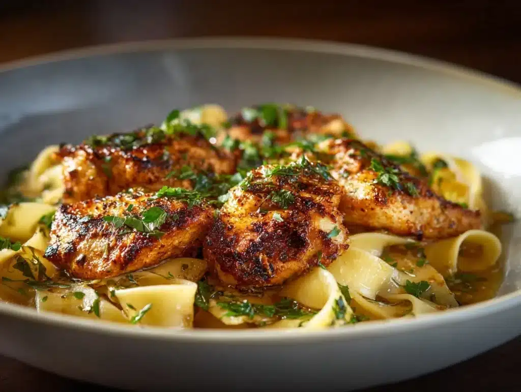 comforting chicken with buttered noodles - featured image