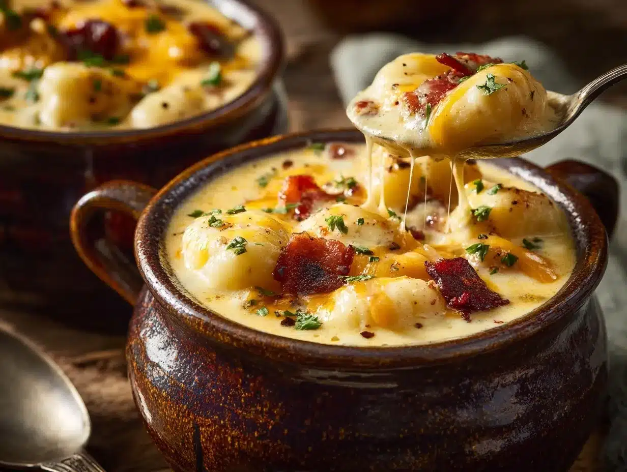 creamy bacon cheddar gnocchi soup preparation steps