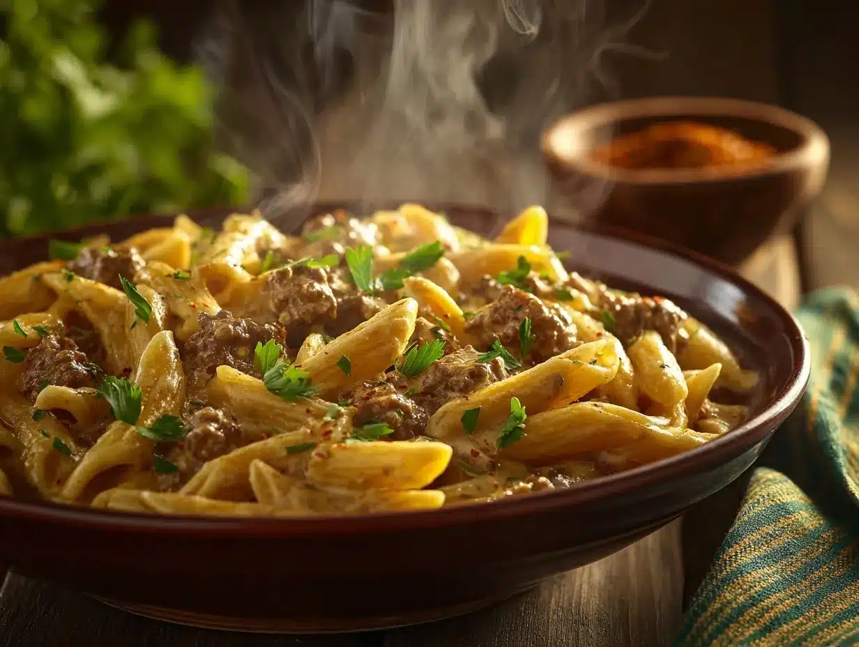 creamy beef pasta preparation steps