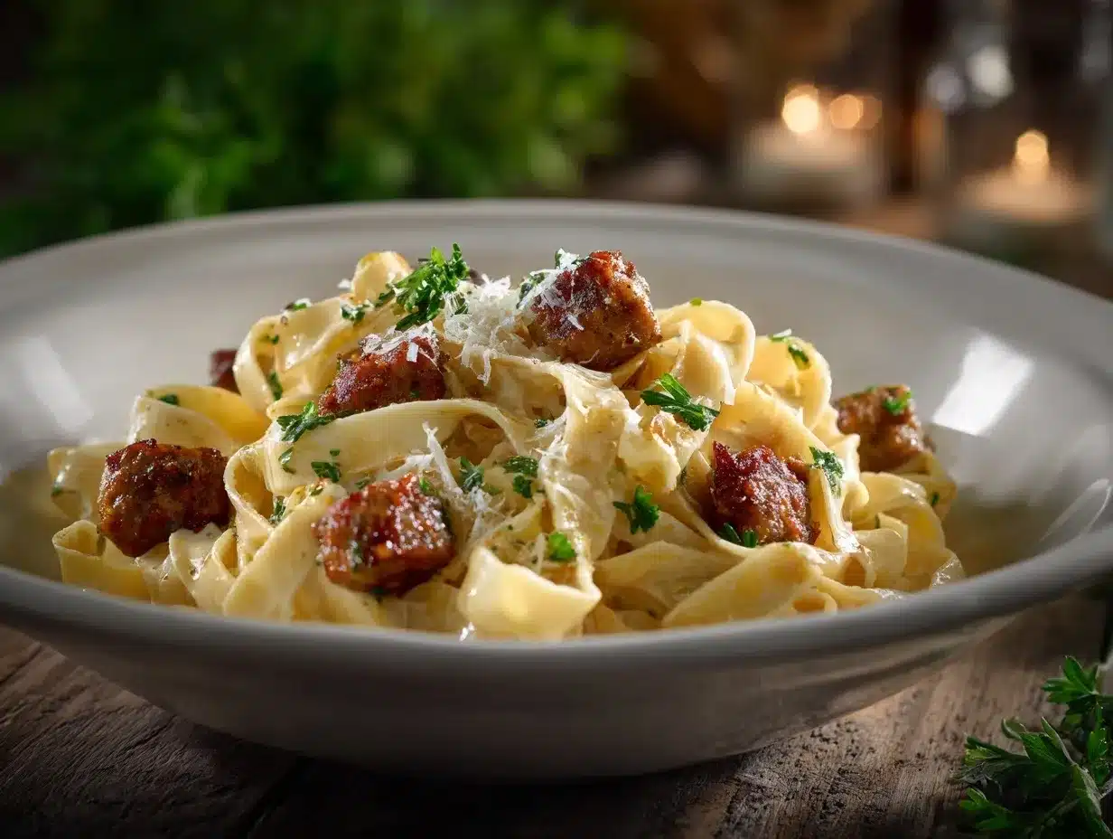creamy Italian sausage fettuccine preparation steps