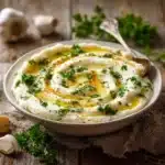 creamy roasted garlic mashed cauliflower - featured image