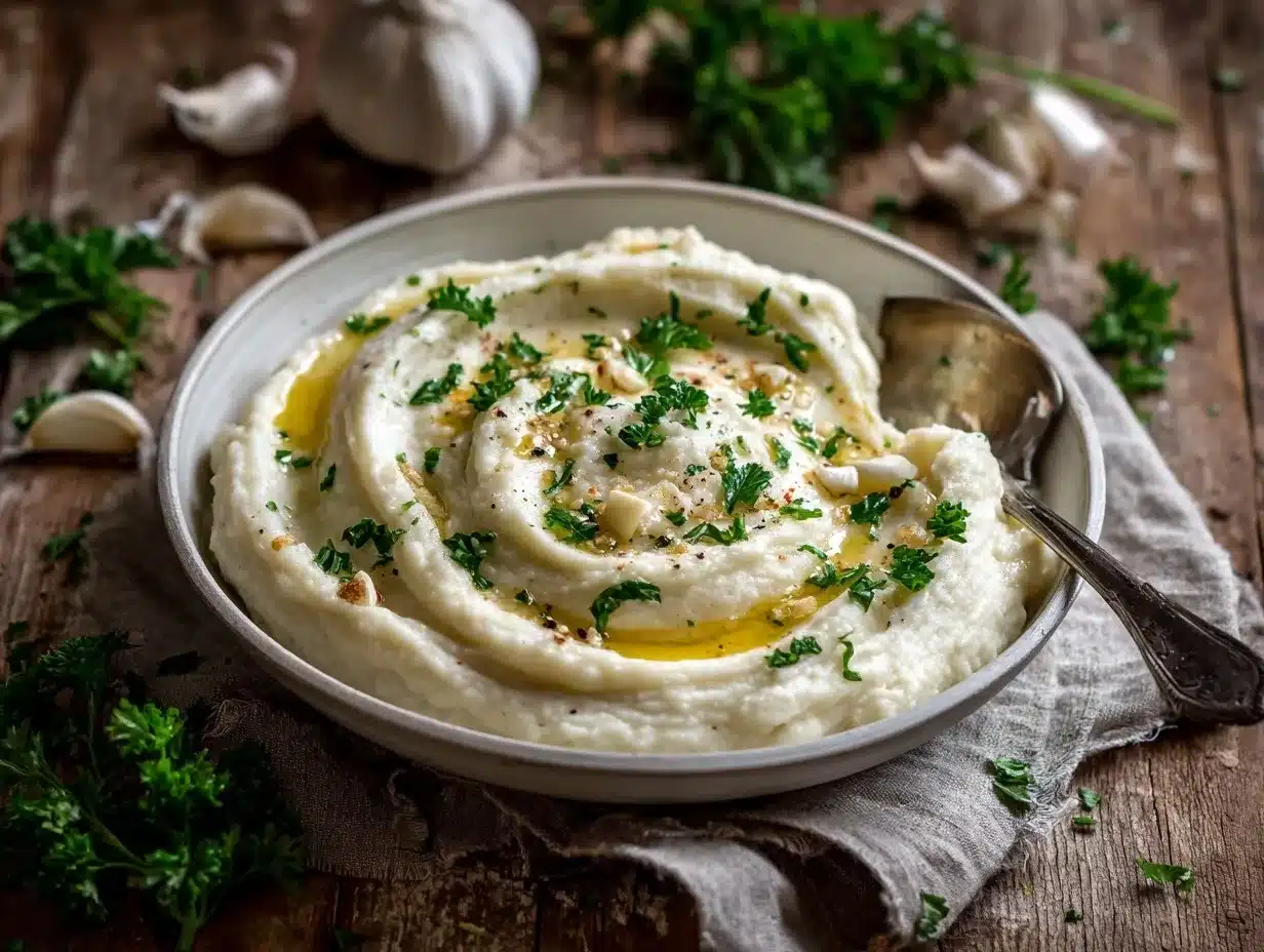 creamy roasted garlic mashed cauliflower preparation steps