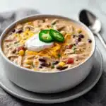crockpot cream cheese chicken chili - featured image