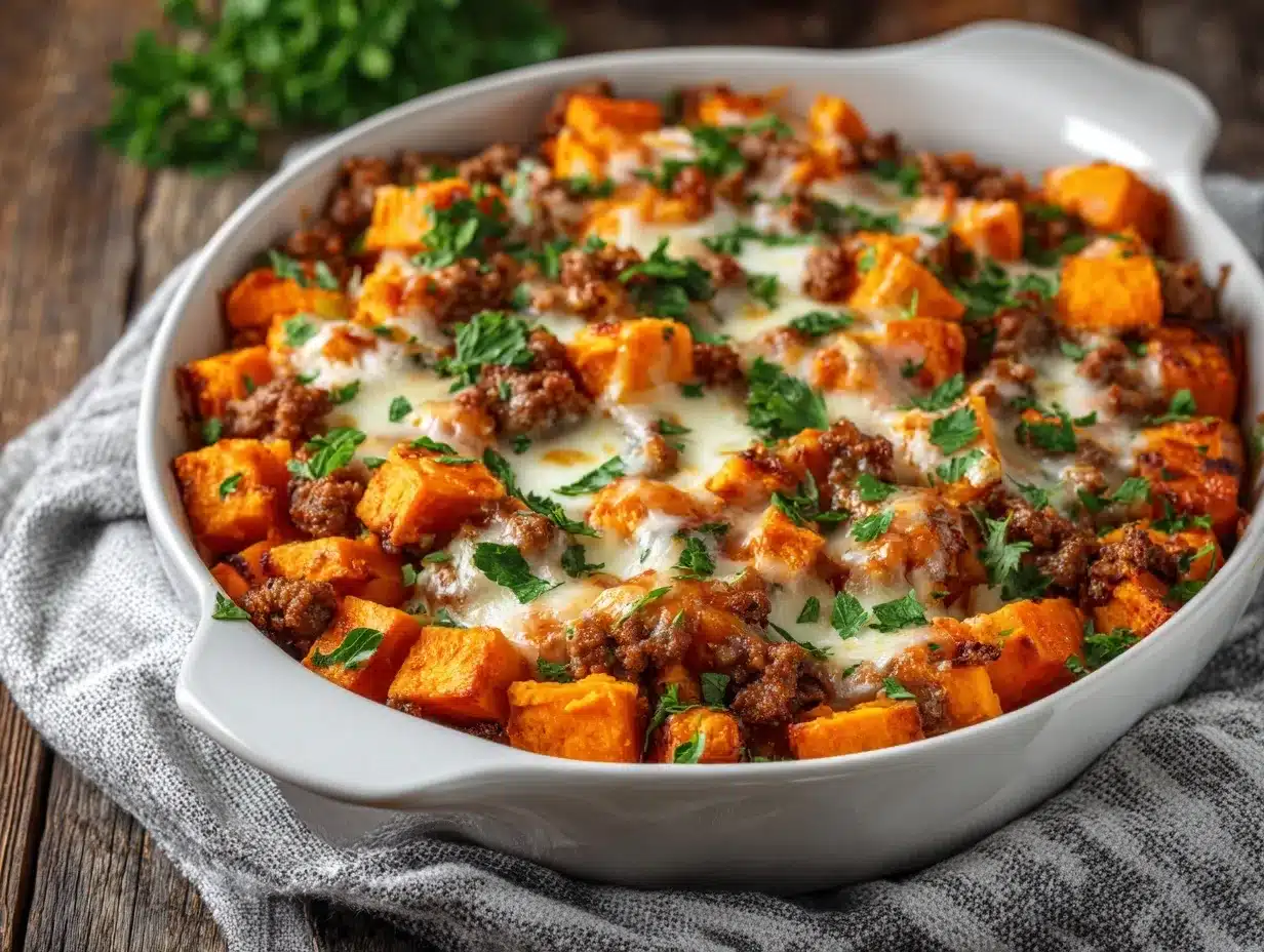 healthy ground turkey sweet potato casserole preparation steps