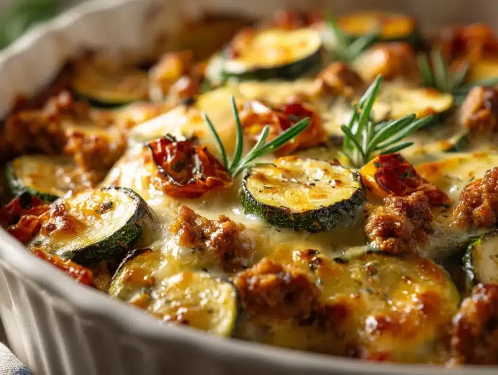 healthy ground turkey zucchini casserole - featured image