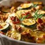 healthy ground turkey zucchini casserole - featured image