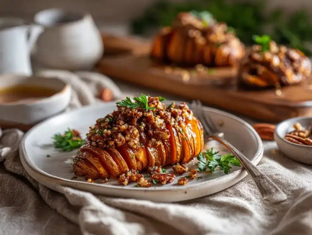 loaded hasselback sweet potatoes - featured image