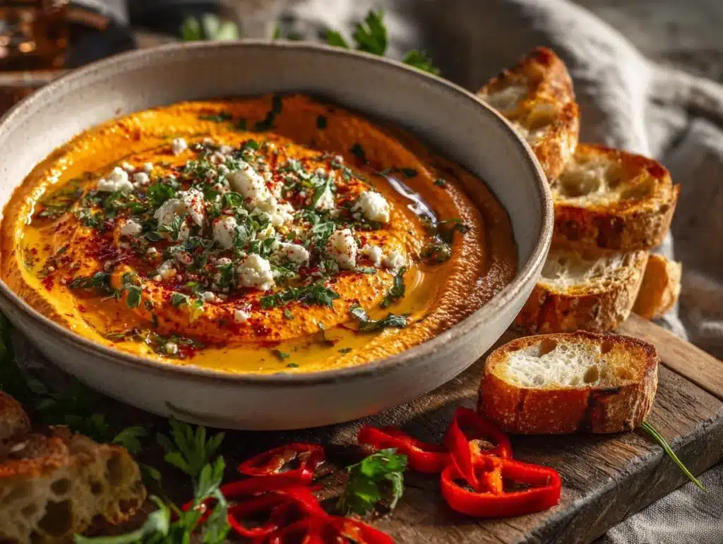 roasted red pepper and feta dip - featured image