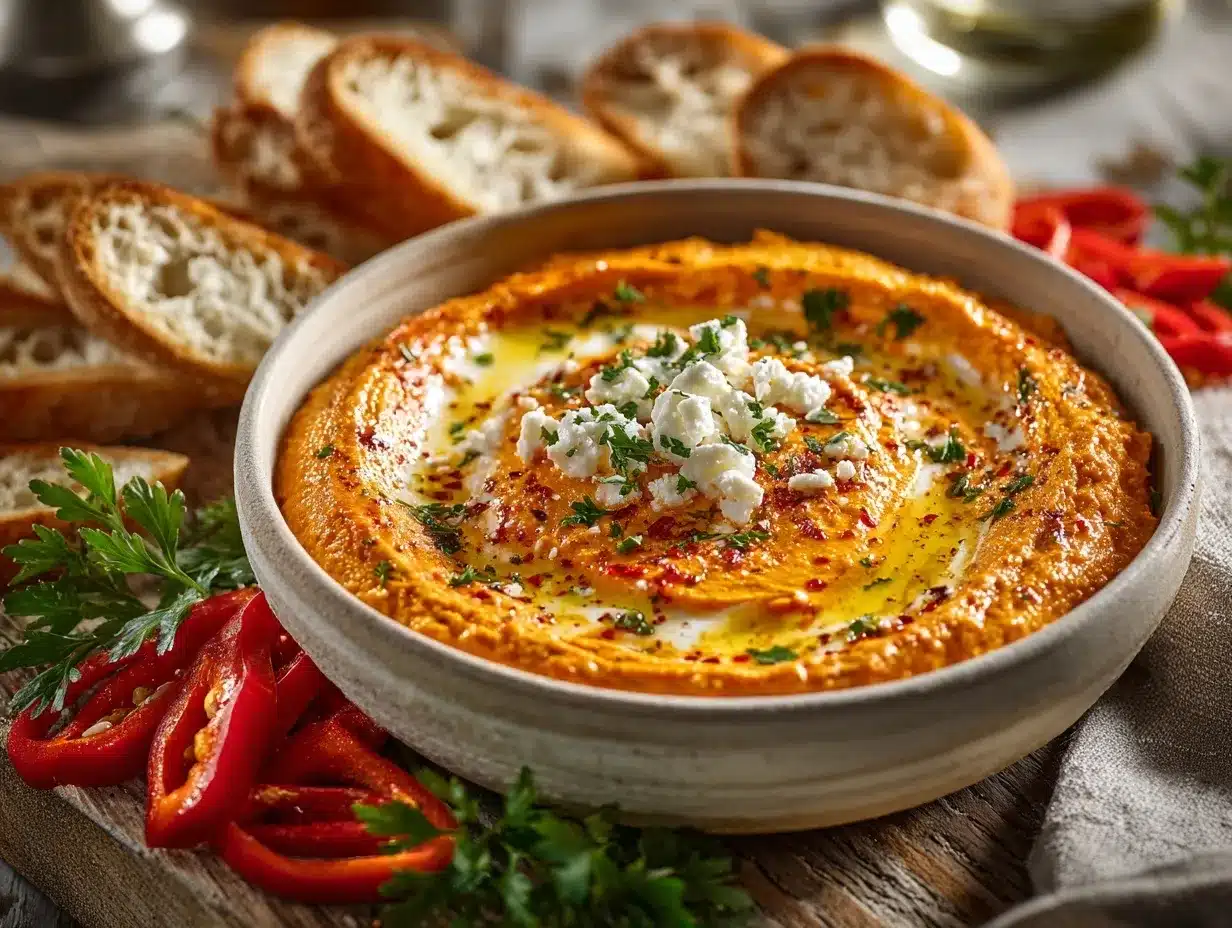 roasted red pepper and feta dip preparation steps