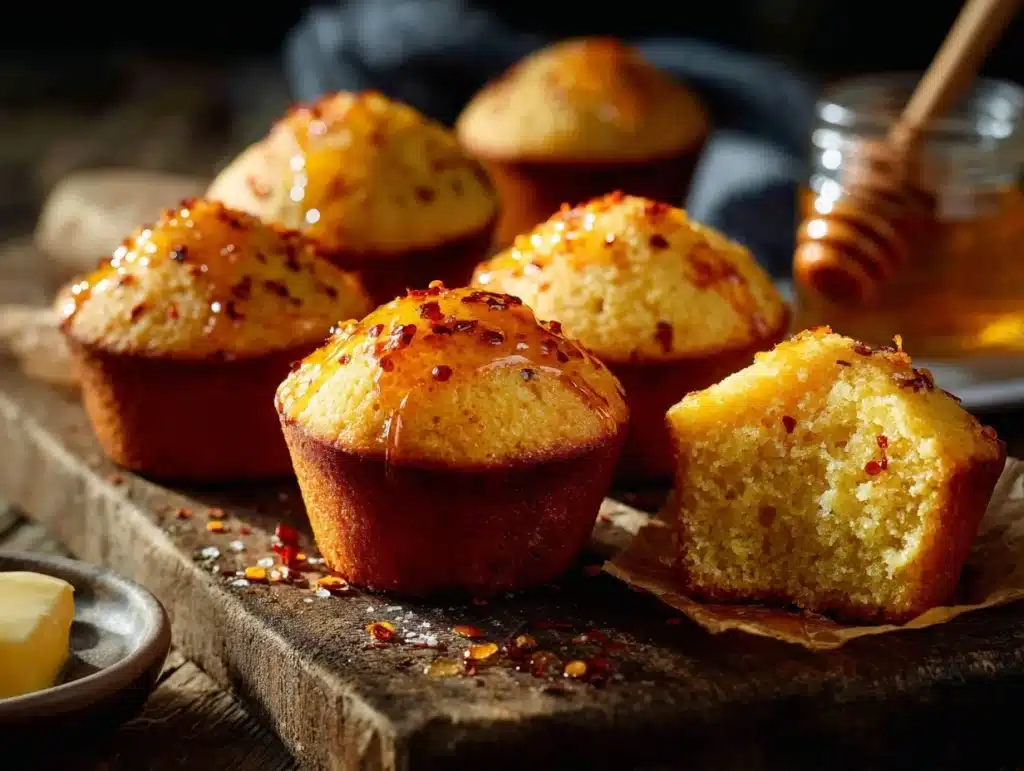 spicy honey butter cornbread muffins - featured image