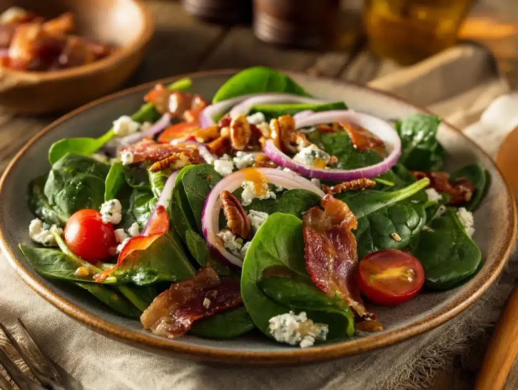 spinach salad with bacon dressing - featured image