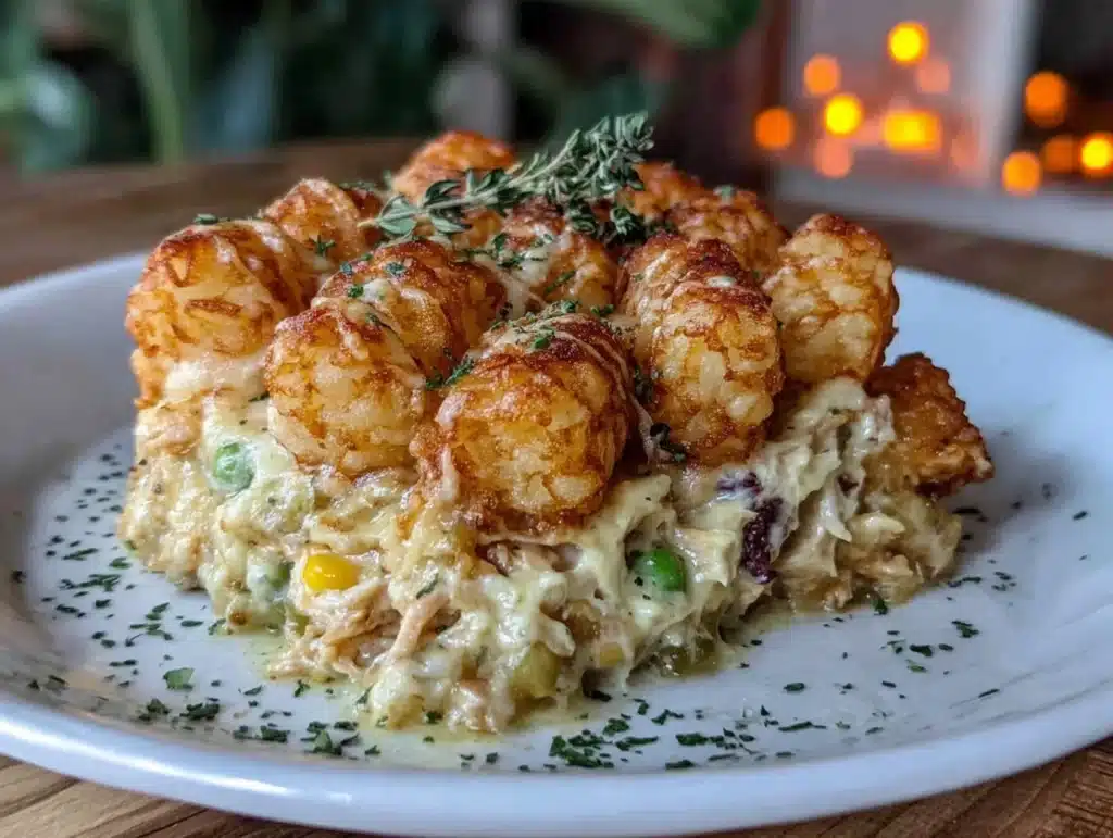 chicken tot pie casserole - featured image