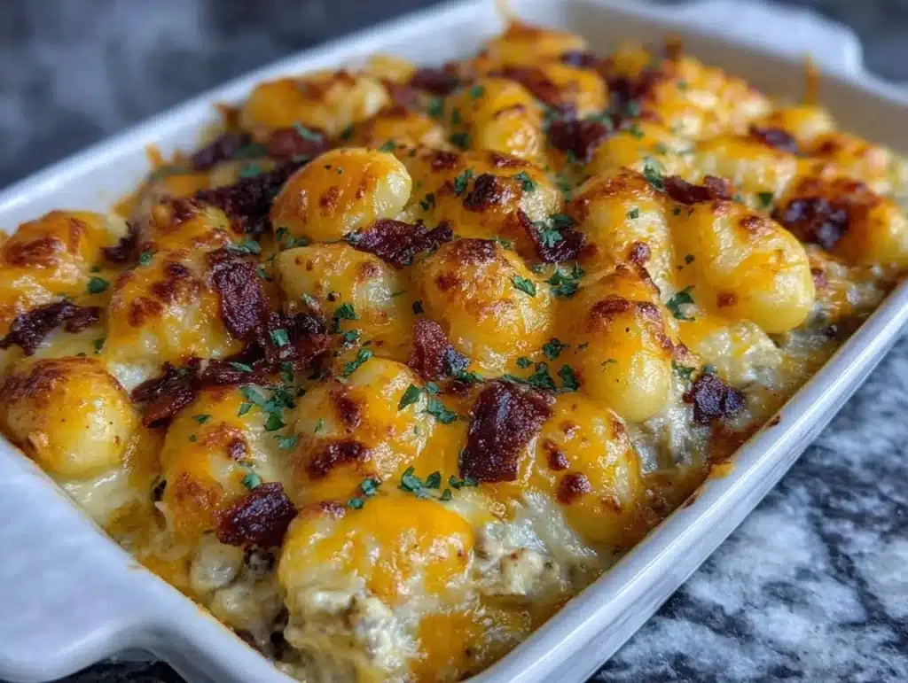 creamy baked gnocchi with chicken - featured image