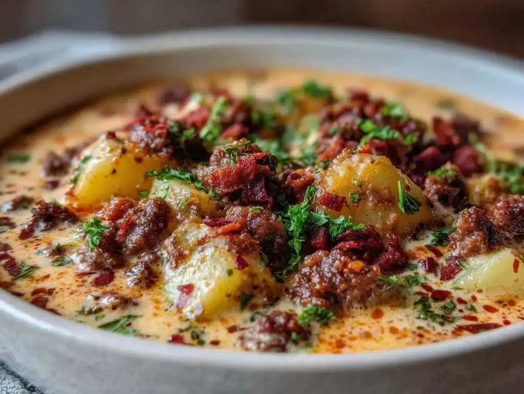 creamy hamburger potato soup - featured image