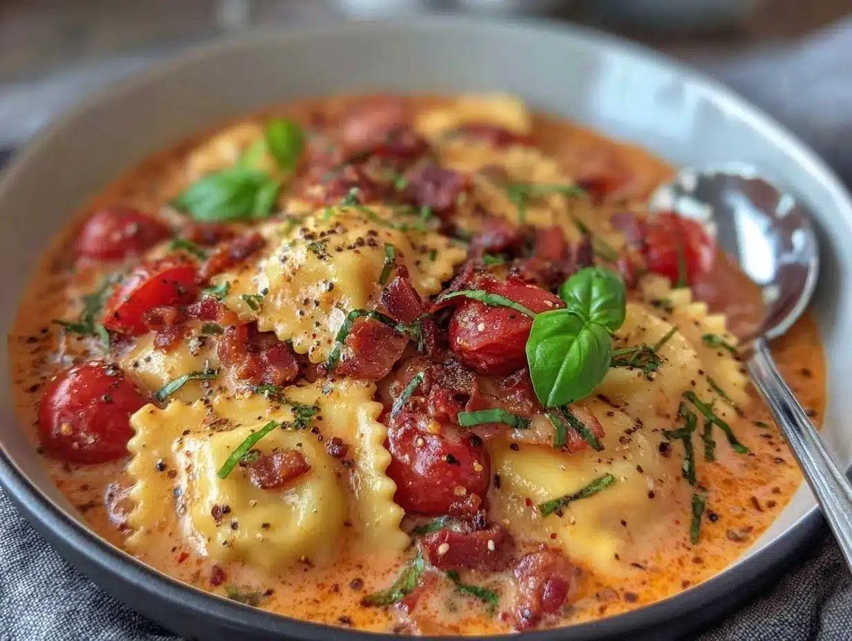 Creamy Tuscan Ravioli Soup preparation steps