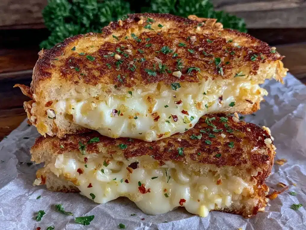 crispy garlic bread grilled cheese - featured image