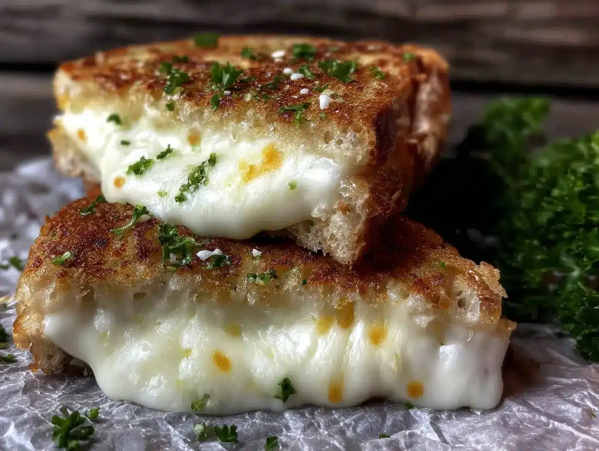 crispy garlic bread grilled cheese preparation steps