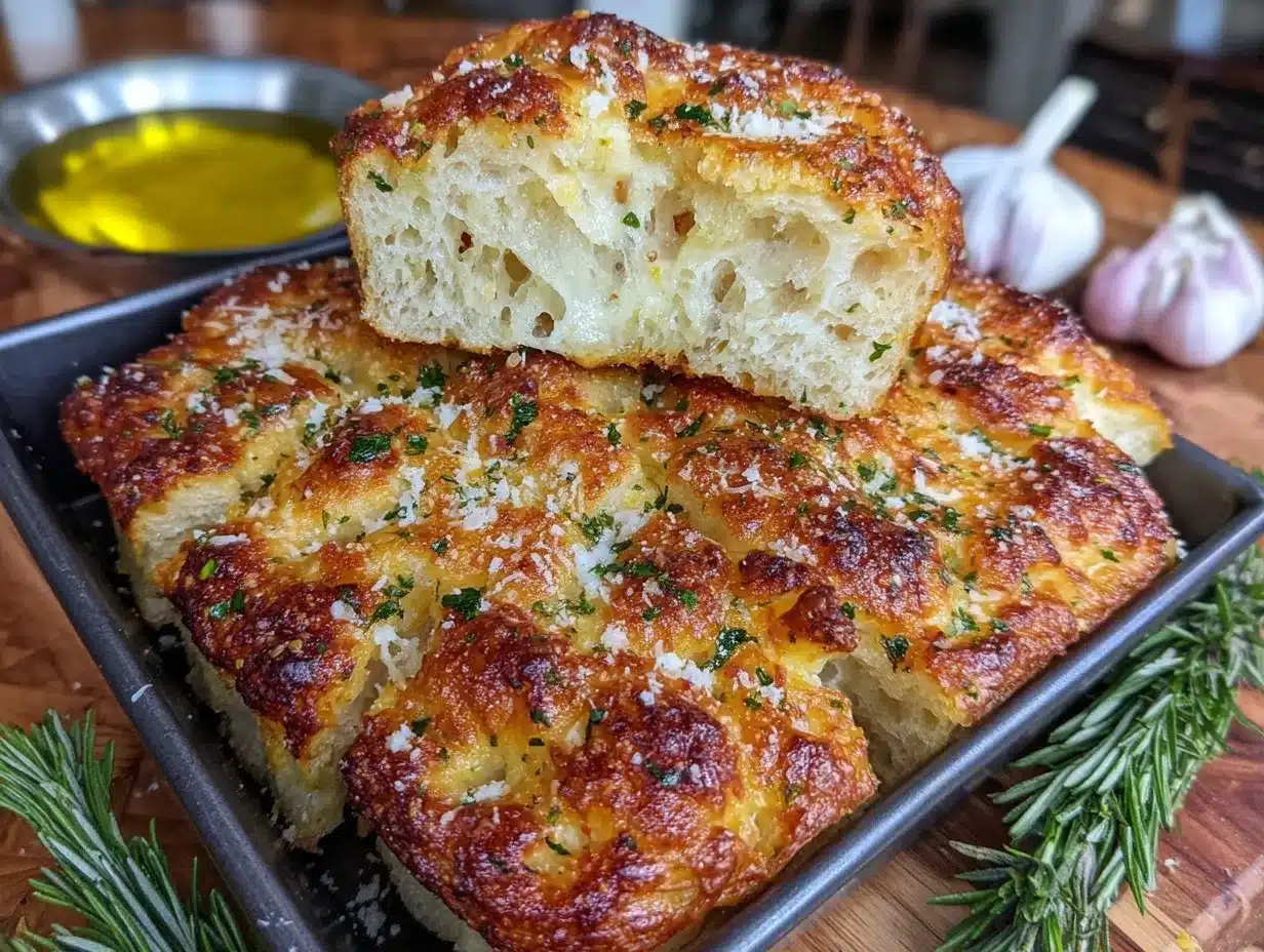 crispy garlic parmesan focaccia preparation steps