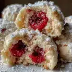 raspberry filled almond snowball cookies - featured image