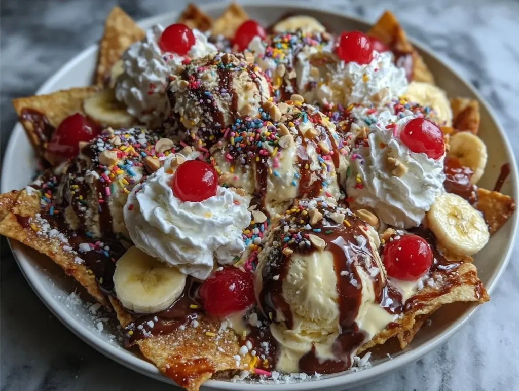 banana split ice cream nachos - featured image