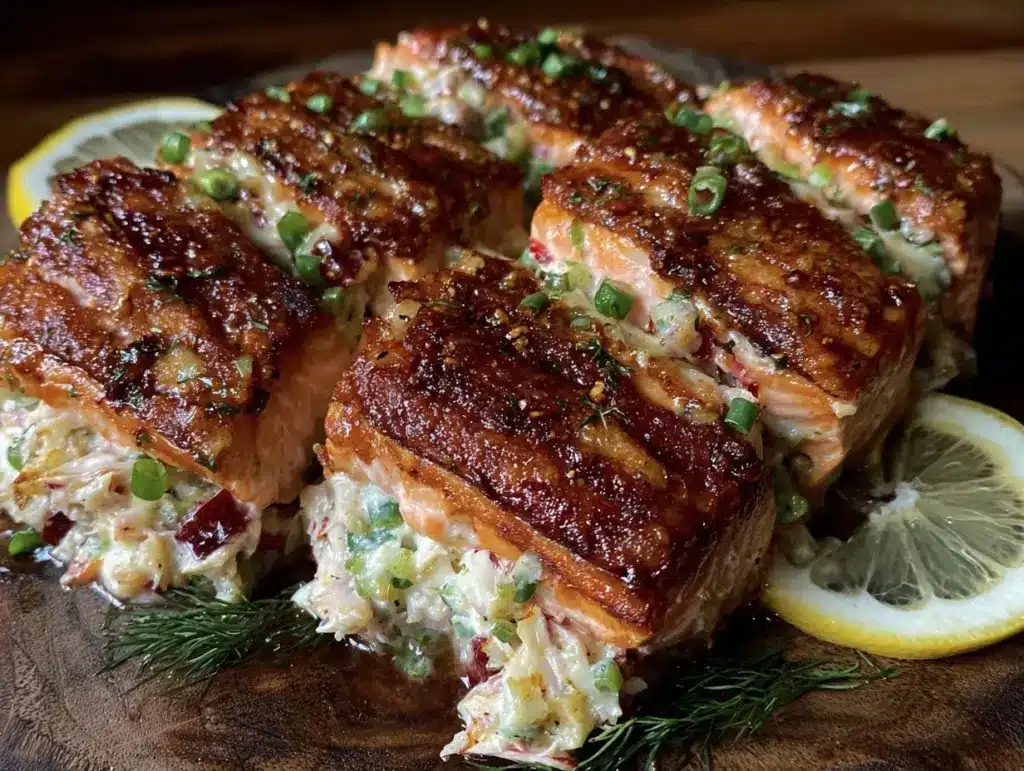crab stuffed salmon - featured image