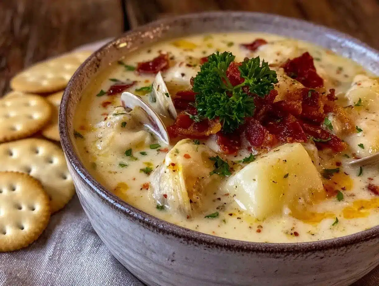 creamy New England clam chowder preparation steps