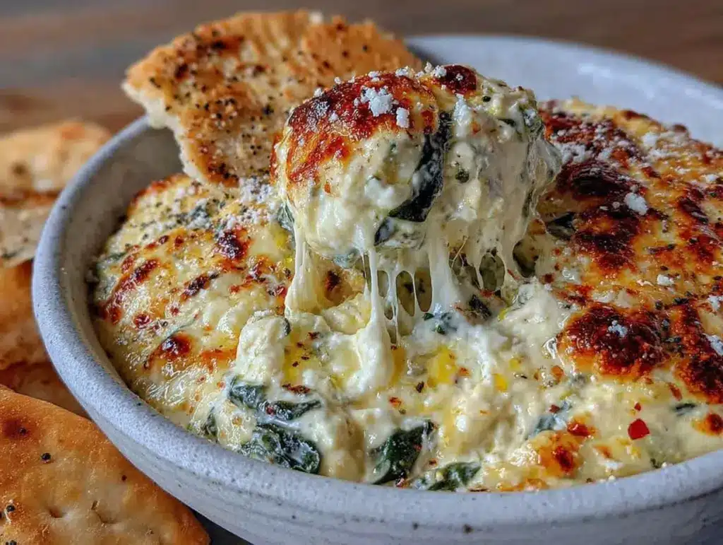 creamy spinach artichoke dip - featured image
