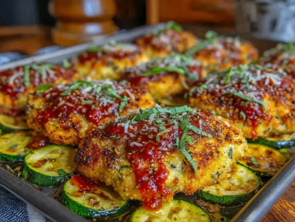 crispy sheet pan chicken parmesan - featured image