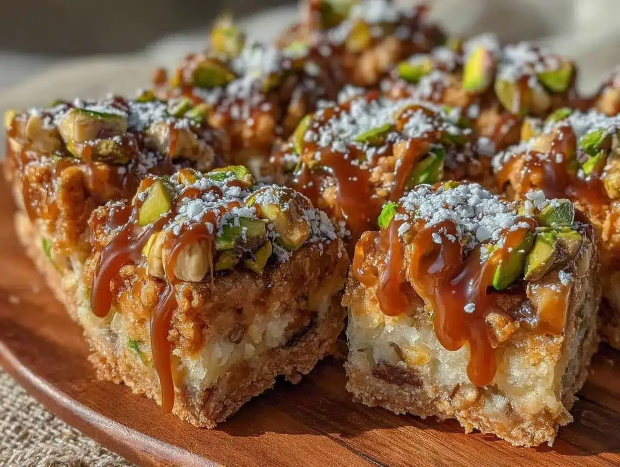 crispy spring bars pistachio caramel topping preparation steps