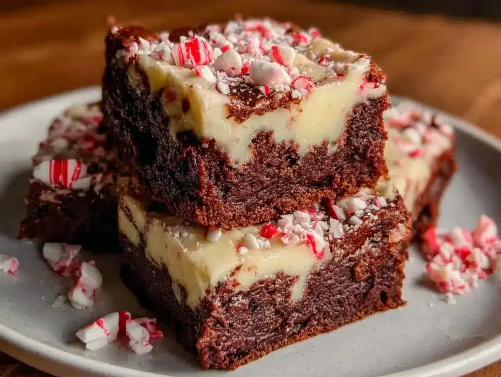 fudgy peppermint bark brownies - featured image