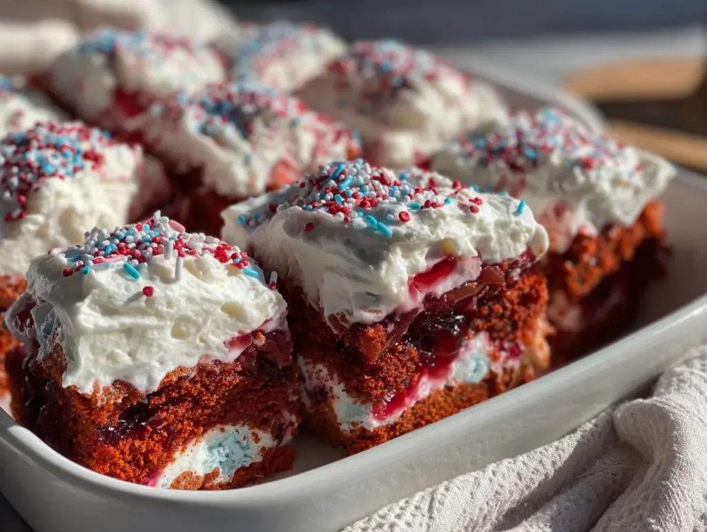 Red White and Blue Layered Poke Cake - featured image