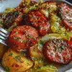 roasted kielbasa with cabbage and potatoes - featured image