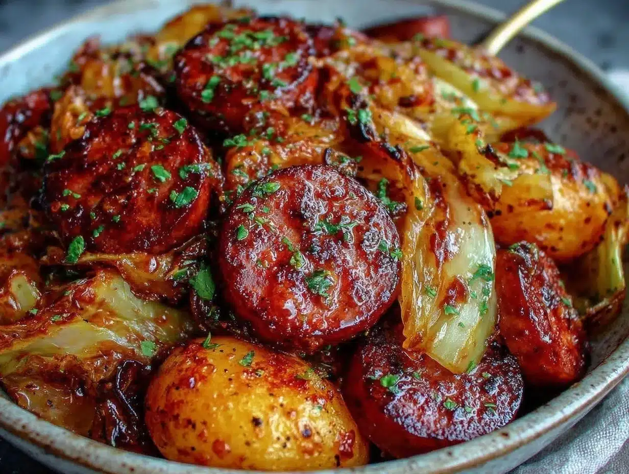 roasted kielbasa with cabbage and potatoes preparation steps
