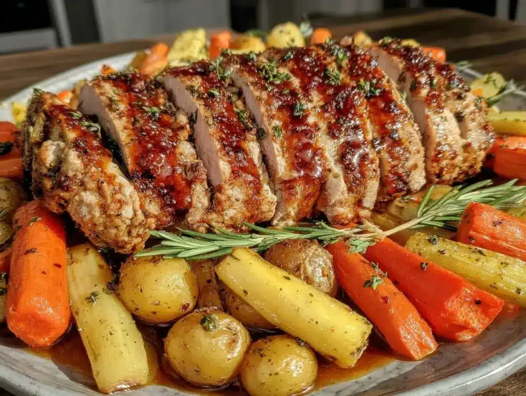 savory roasted pork tenderloin with root vegetables - featured image