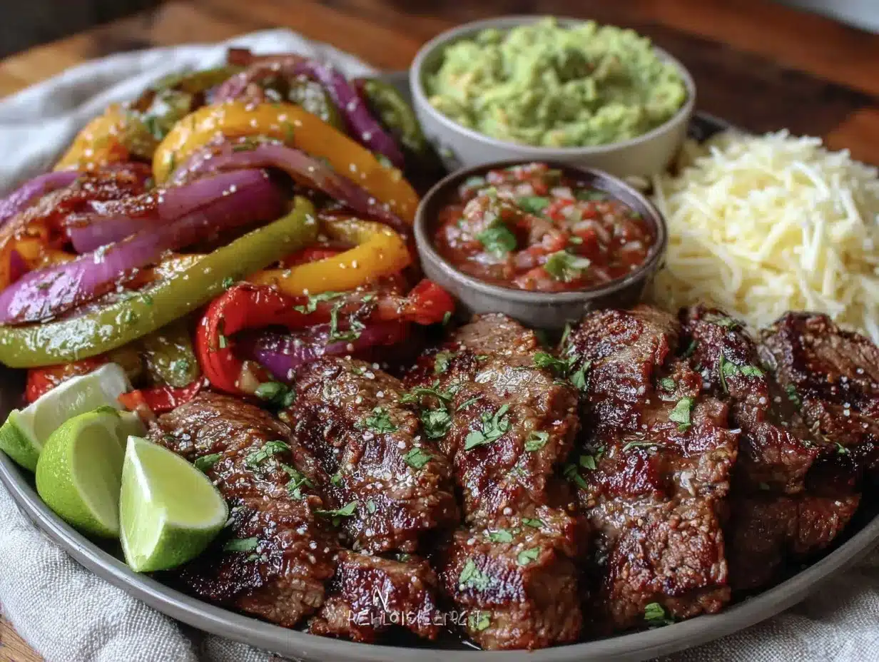 sheet pan fajitas with steak and peppers preparation steps