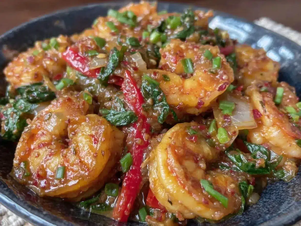 spicy Thai basil shrimp stir fry preparation steps