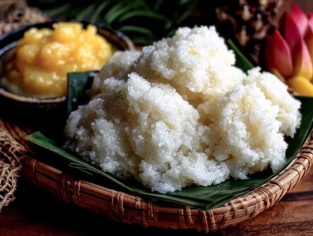 sticky rice with coconut cream and mango - featured image