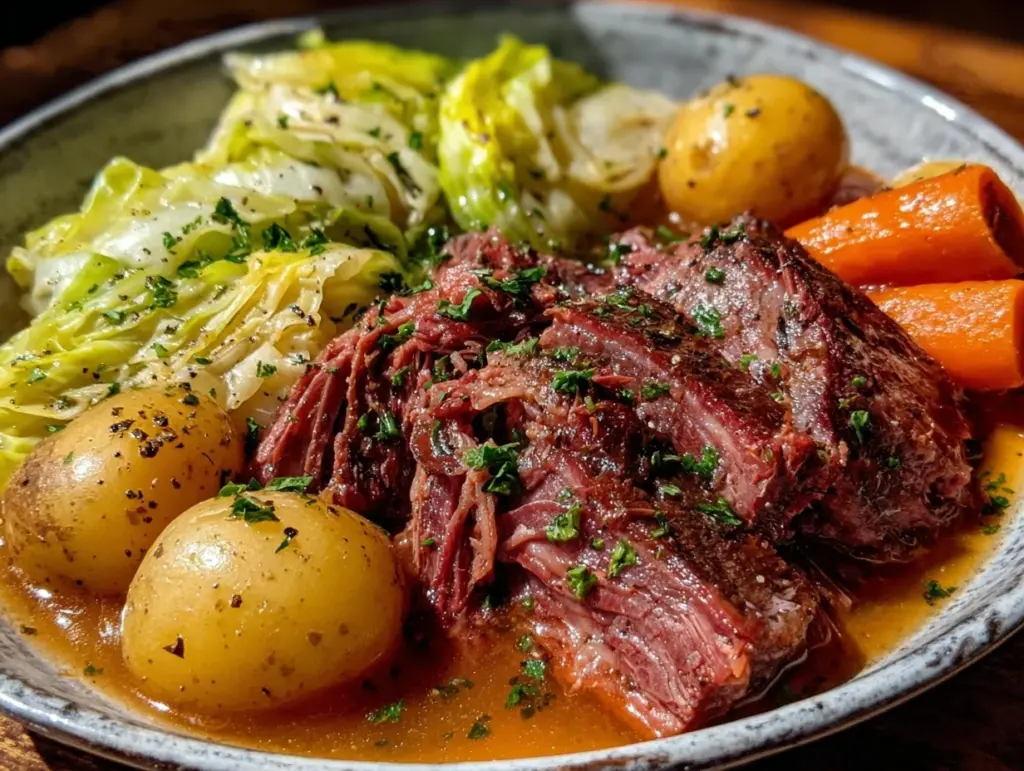 cozy corned beef and cabbage crock pot recipe - featured image