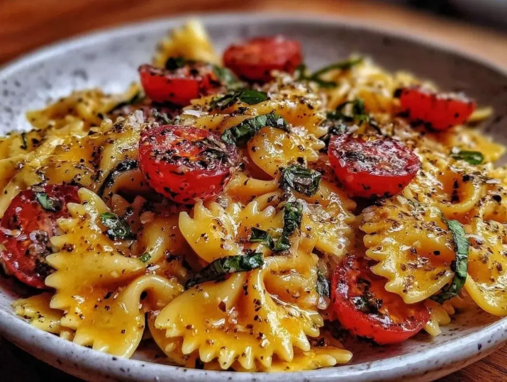 creamy garlic bowtie pasta - featured image