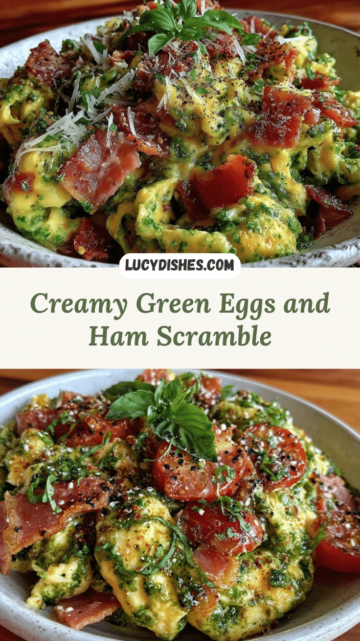 Creamy Green Eggs and Ham Breakfast Scramble recipe