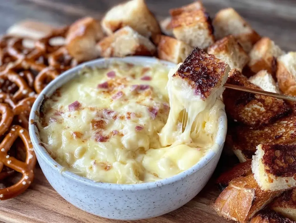 creamy guinness beer cheese fondue - featured image