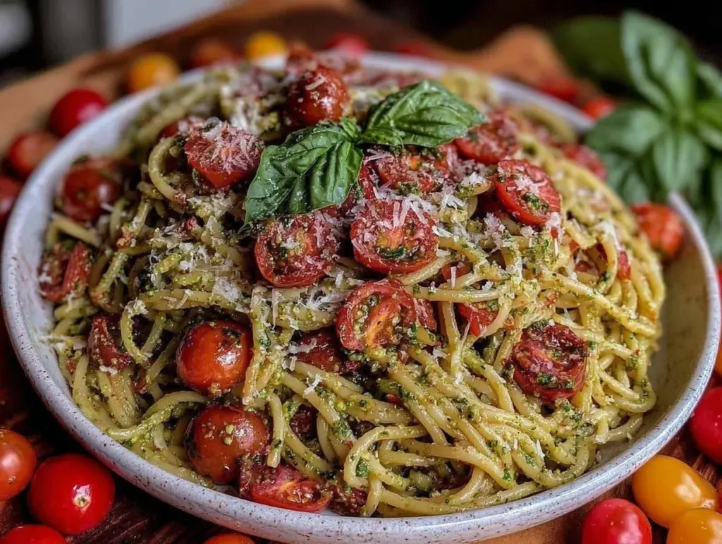 creamy pesto pasta - featured image