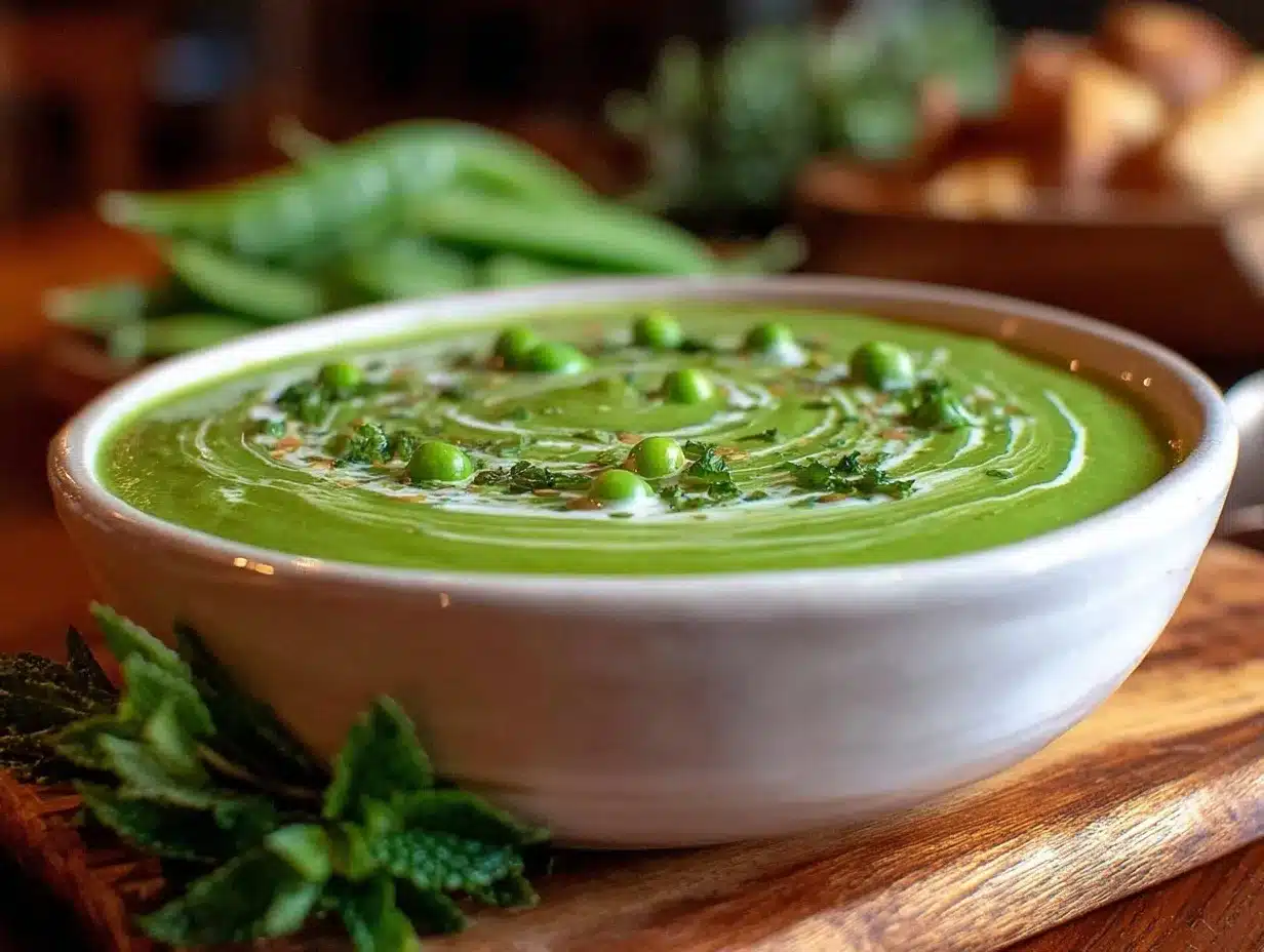 creamy spring pea and fresh mint soup preparation steps