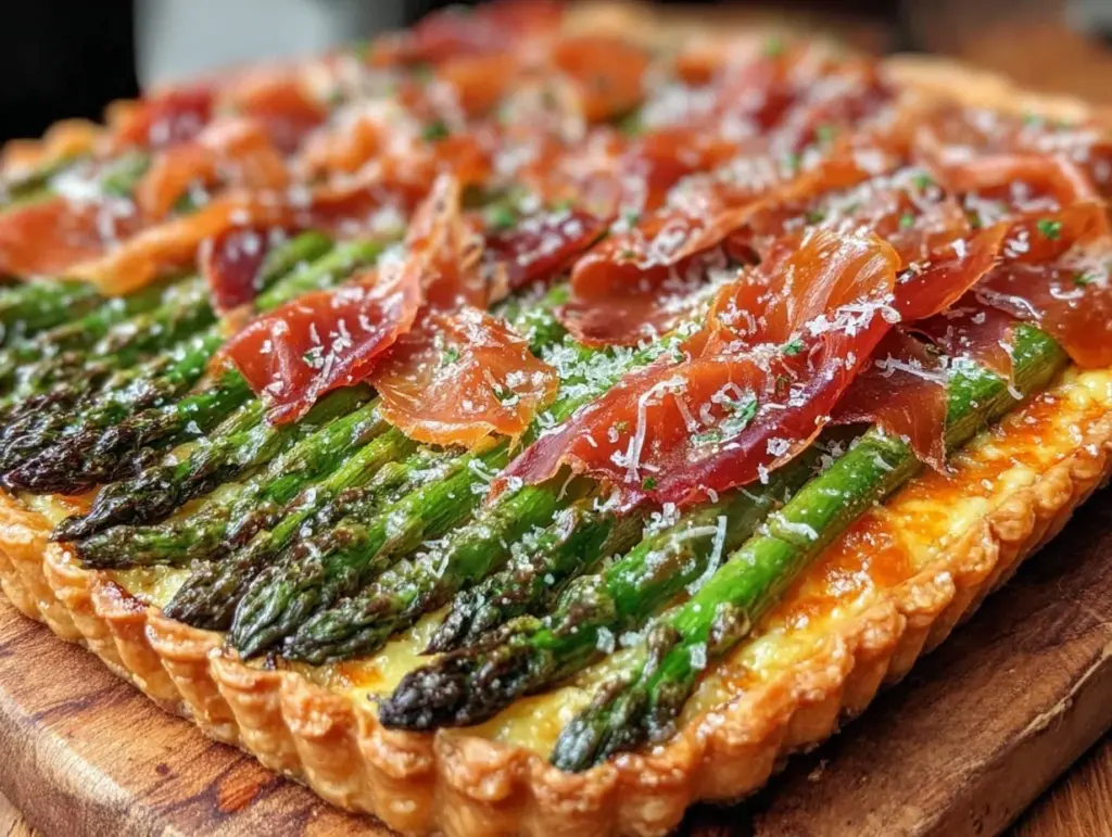 crispy asparagus and prosciutto tart - featured image