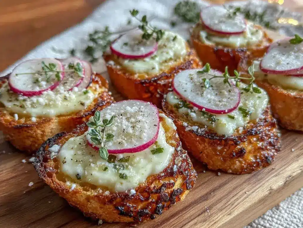 crispy radish and butter crostini - featured image