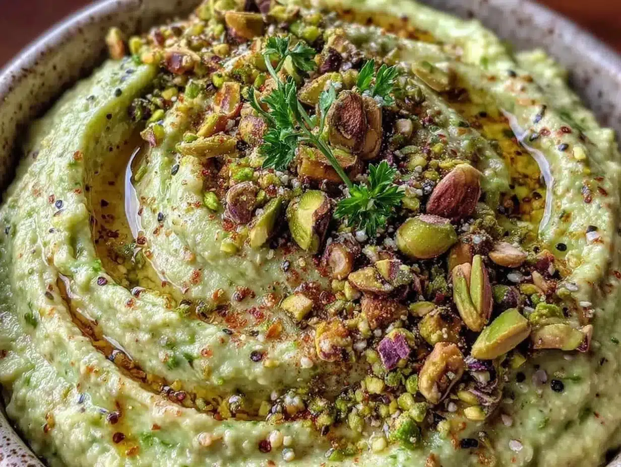 fresh green hummus preparation steps