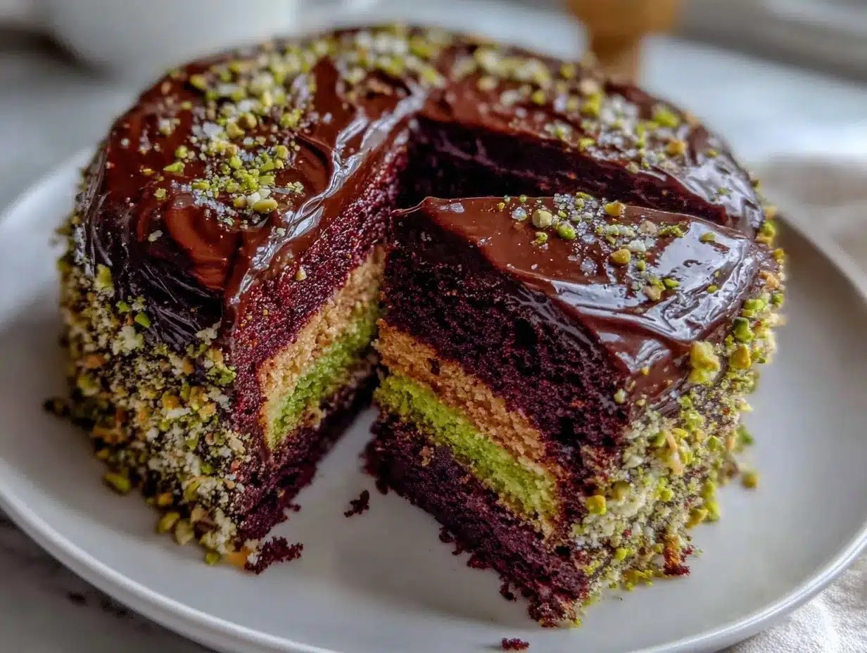 purple green gold layer cake preparation steps